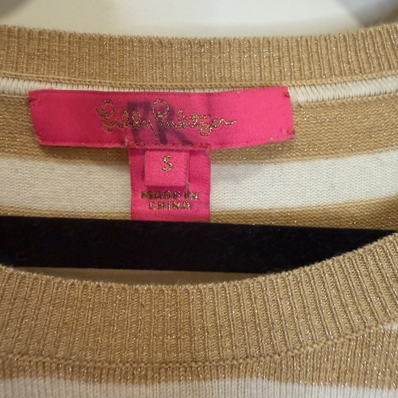 Lilly Pulitzer Metallic Gold & White Striped Sweater — Size Small - Picture 2 of 8